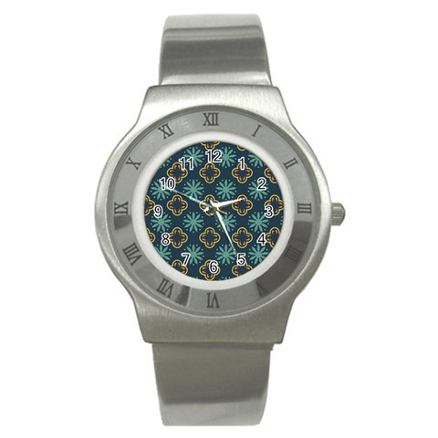 Flowers Pattern Design Abstract Stainless Steel Watch from ArtsNow.com Front