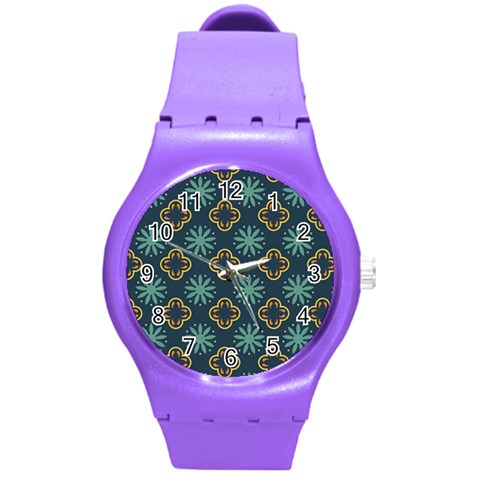 Flowers Pattern Design Abstract Round Plastic Sport Watch (M) from ArtsNow.com Front