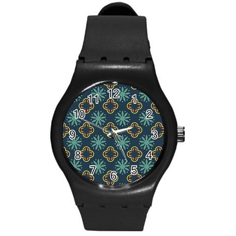 Flowers Pattern Design Abstract Round Plastic Sport Watch (M) from ArtsNow.com Front