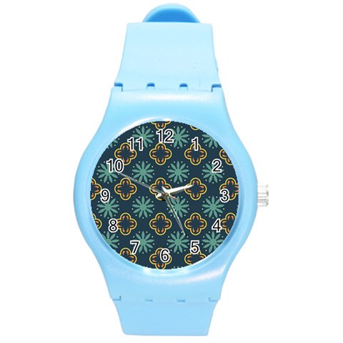 Flowers Pattern Design Abstract Round Plastic Sport Watch (M) from ArtsNow.com Front