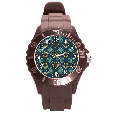 Flowers Pattern Design Abstract Round Plastic Sport Watch (L) from ArtsNow.com Front