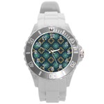 Flowers Pattern Design Abstract Round Plastic Sport Watch (L)