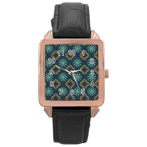 Flowers Pattern Design Abstract Rose Gold Leather Watch  from ArtsNow.com Front