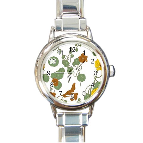 Nasturtium Flowers Plant Leaves Round Italian Charm Watch from ArtsNow.com Front