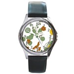 Nasturtium Flowers Plant Leaves Round Metal Watch