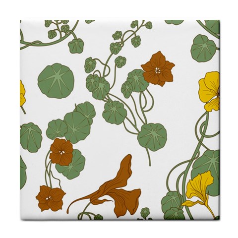 Nasturtium Flowers Plant Leaves Tile Coaster from ArtsNow.com Front