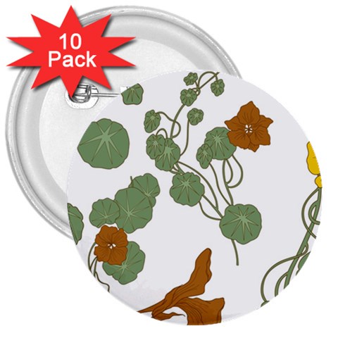 Nasturtium Flowers Plant Leaves 3  Buttons (10 pack)  from ArtsNow.com Front