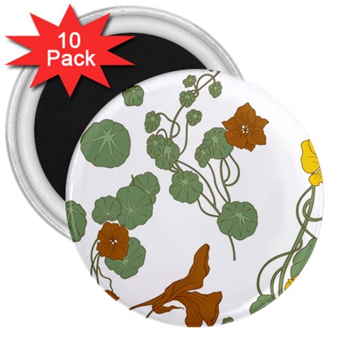 Nasturtium Flowers Plant Leaves 3  Magnets (10 pack)  from ArtsNow.com Front