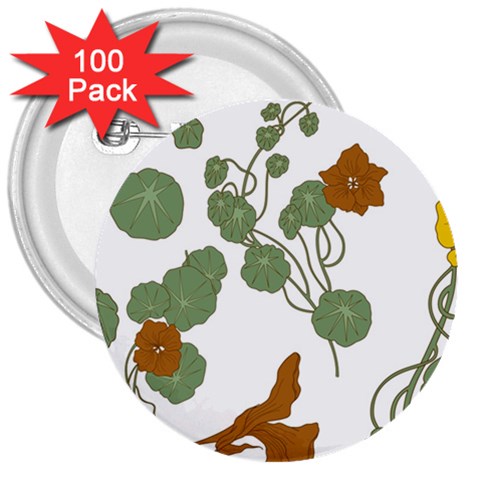 Nasturtium Flowers Plant Leaves 3  Buttons (100 pack)  from ArtsNow.com Front