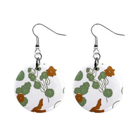 Nasturtium Flowers Plant Leaves Mini Button Earrings from ArtsNow.com Front