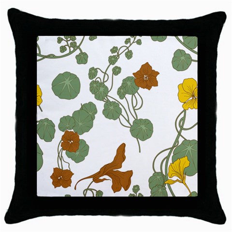 Nasturtium Flowers Plant Leaves Throw Pillow Case (Black) from ArtsNow.com Front