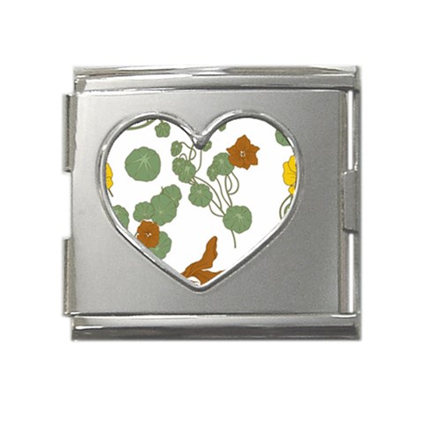 Nasturtium Flowers Plant Leaves Mega Link Heart Italian Charm (18mm) from ArtsNow.com Front