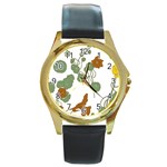 Nasturtium Flowers Plant Leaves Round Gold Metal Watch