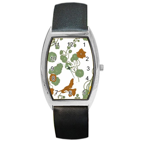 Nasturtium Flowers Plant Leaves Barrel Style Metal Watch from ArtsNow.com Front