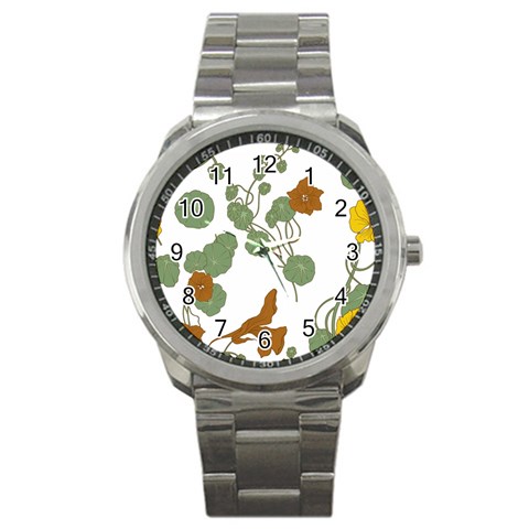 Nasturtium Flowers Plant Leaves Sport Metal Watch from ArtsNow.com Front