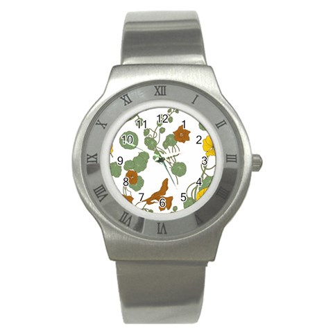 Nasturtium Flowers Plant Leaves Stainless Steel Watch from ArtsNow.com Front