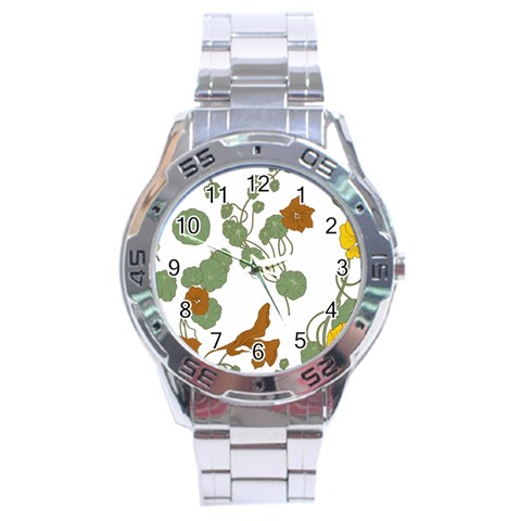 Nasturtium Flowers Plant Leaves Stainless Steel Analogue Watch from ArtsNow.com Front