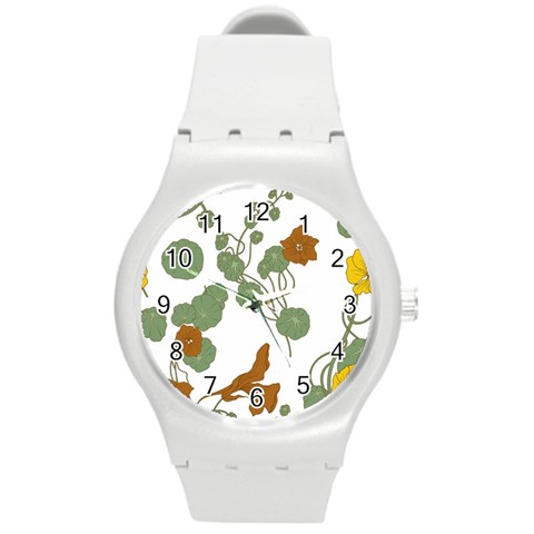 Nasturtium Flowers Plant Leaves Round Plastic Sport Watch (M) from ArtsNow.com Front