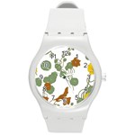 Nasturtium Flowers Plant Leaves Round Plastic Sport Watch (M)