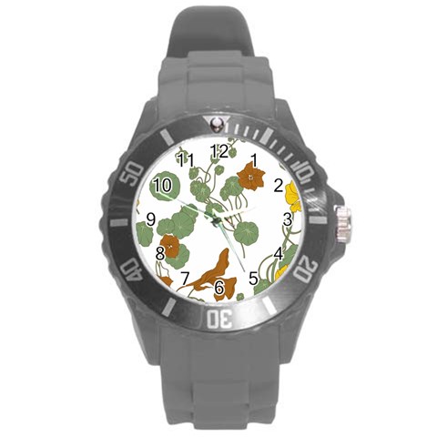 Nasturtium Flowers Plant Leaves Round Plastic Sport Watch (L) from ArtsNow.com Front