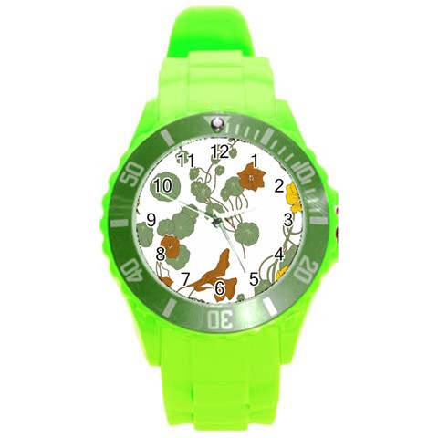 Nasturtium Flowers Plant Leaves Round Plastic Sport Watch (L) from ArtsNow.com Front