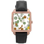 Nasturtium Flowers Plant Leaves Rose Gold Leather Watch 