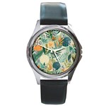 Leaves Pattern Flora Round Metal Watch