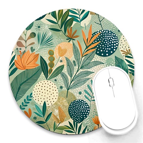 Leaves Pattern Flora Round Mousepad from ArtsNow.com Front