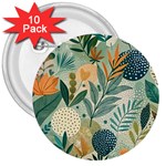 Leaves Pattern Flora 3  Buttons (10 pack) 