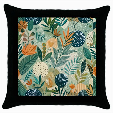 Leaves Pattern Flora Throw Pillow Case (Black) from ArtsNow.com Front