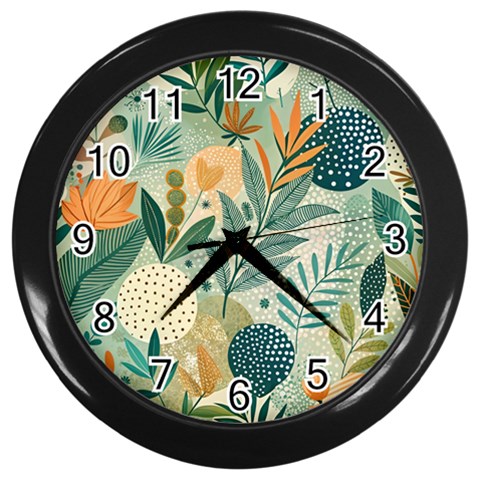 Leaves Pattern Flora Wall Clock (Black) from ArtsNow.com Front