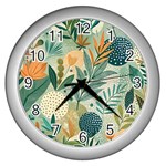 Leaves Pattern Flora Wall Clock (Silver)