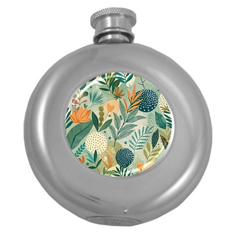 Leaves Pattern Flora Round Hip Flask (5 oz) from ArtsNow.com Front