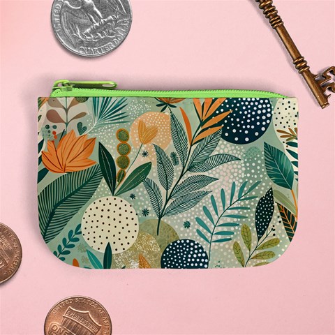 Leaves Pattern Flora Mini Coin Purse from ArtsNow.com Front