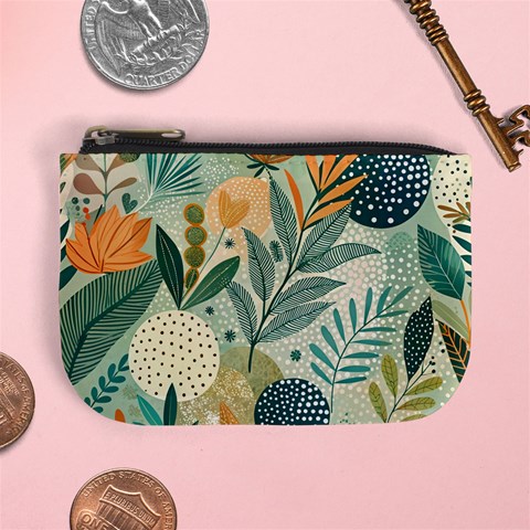 Leaves Pattern Flora Mini Coin Purse from ArtsNow.com Front