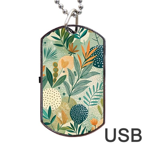 Leaves Pattern Flora Dog Tag USB Flash (One Side) from ArtsNow.com Front