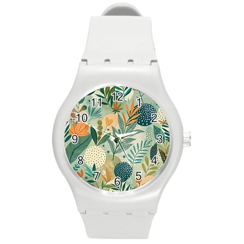 Leaves Pattern Flora Round Plastic Sport Watch (M) from ArtsNow.com Front