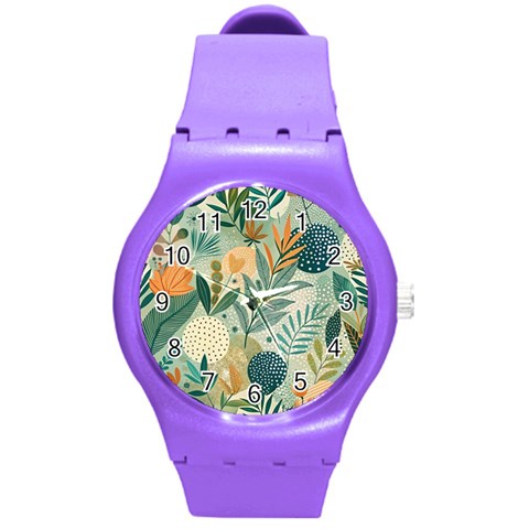 Leaves Pattern Flora Round Plastic Sport Watch (M) from ArtsNow.com Front