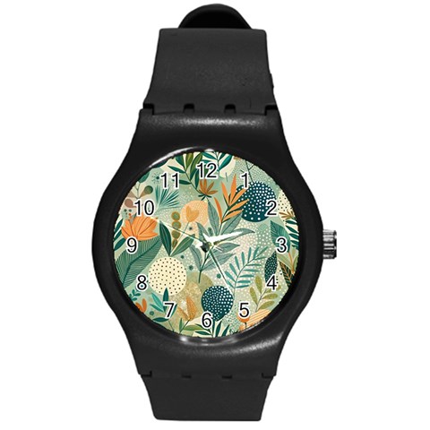 Leaves Pattern Flora Round Plastic Sport Watch (M) from ArtsNow.com Front