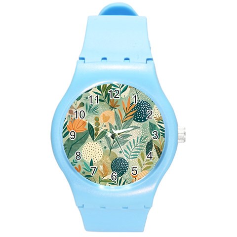 Leaves Pattern Flora Round Plastic Sport Watch (M) from ArtsNow.com Front