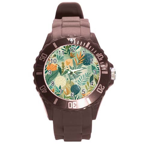 Leaves Pattern Flora Round Plastic Sport Watch (L) from ArtsNow.com Front