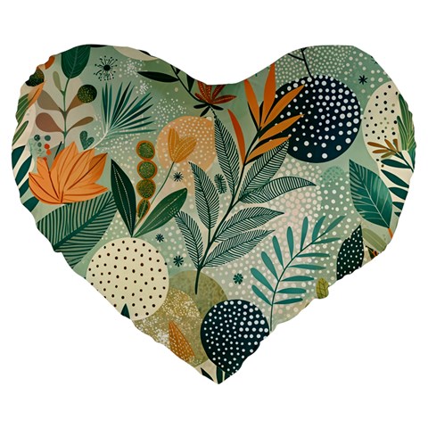 Leaves Pattern Flora Large 19  Premium Heart Shape Cushions from ArtsNow.com Front