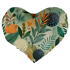 Leaves Pattern Flora Large 19  Premium Heart Shape Cushions from ArtsNow.com Back