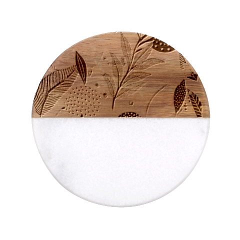 Leaves Pattern Flora Classic Marble Wood Coaster (Round)  from ArtsNow.com Front