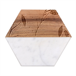 Leaves Pattern Flora Marble Wood Coaster (Hexagon) 