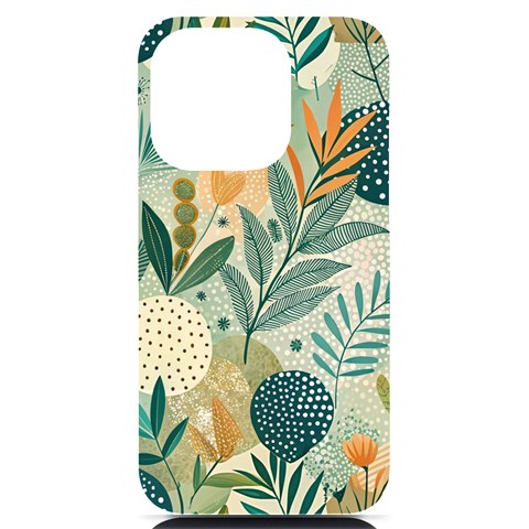 Leaves Pattern Flora iPhone 14 Pro Black UV Print Case from ArtsNow.com Front