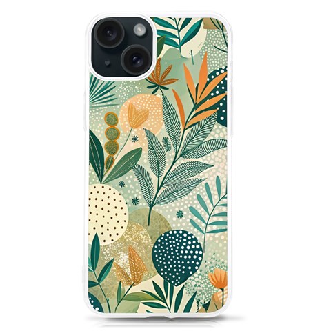 Leaves Pattern Flora iPhone 15 TPU UV Print Case from ArtsNow.com Front