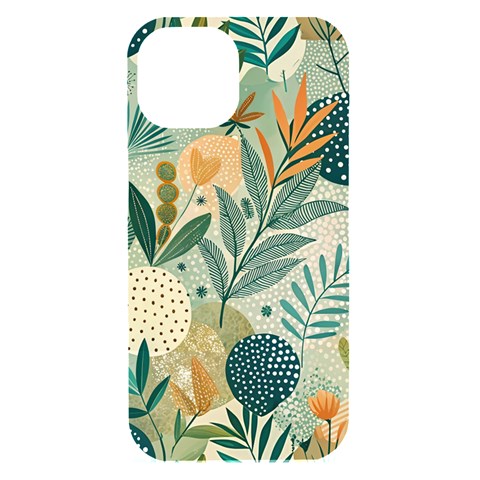 Leaves Pattern Flora iPhone 15 Black UV Print PC Hardshell Case from ArtsNow.com Front