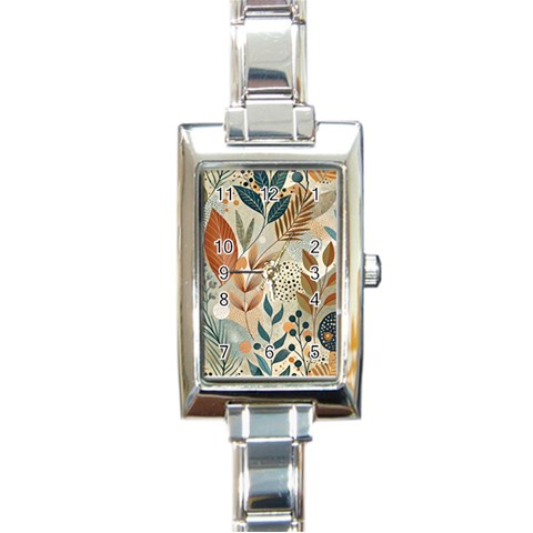 Leaves Pattern Floral Rectangle Italian Charm Watch from ArtsNow.com Front