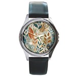 Leaves Pattern Floral Round Metal Watch